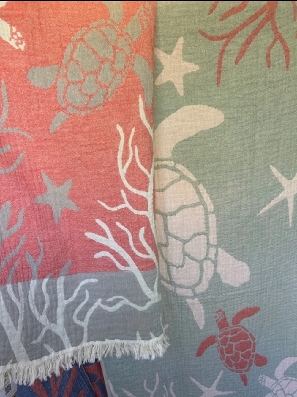 Coral Sea Turtle Beach Towel 2 Side FLiPSiDE Woven Luxury Cotton NEW